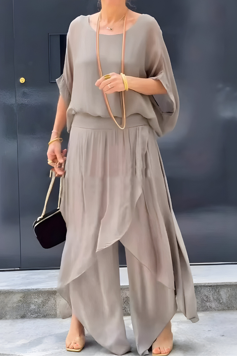Carlotte™ | Top holgado y pantalón ancho con abertura – conjunto de dos piezas en gasa