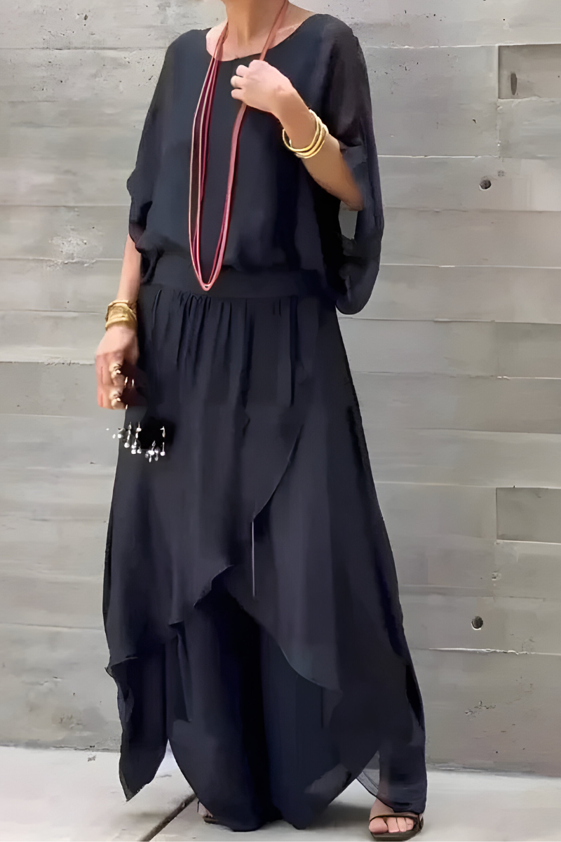 Carlotte™ | Top holgado y pantalón ancho con abertura – conjunto de dos piezas en gasa