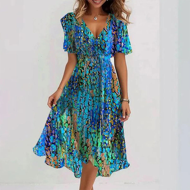 Marina™ | Vestido cruzado asimétrico con mangas abullonadas