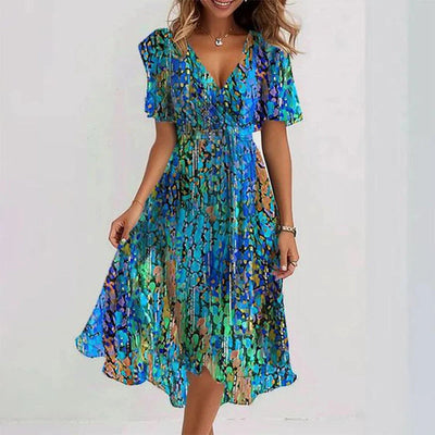 Marina™ | Vestido cruzado asimétrico con mangas abullonadas