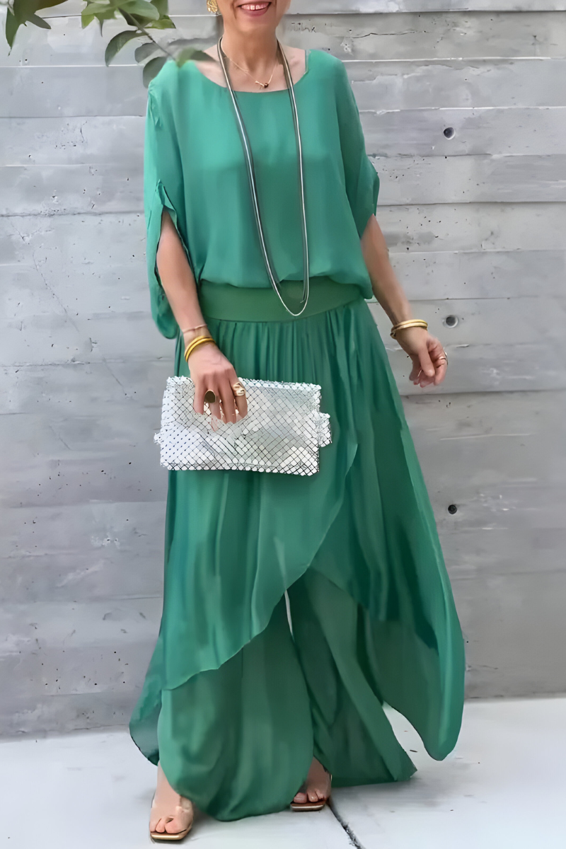 Carlotte™ | Top holgado y pantalón ancho con abertura – conjunto de dos piezas en gasa