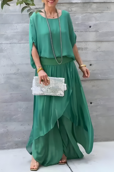 Carlotte™ | Top holgado y pantalón ancho con abertura – conjunto de dos piezas en gasa