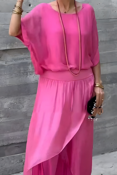 Carlotte™ | Top holgado y pantalón ancho con abertura – conjunto de dos piezas en gasa