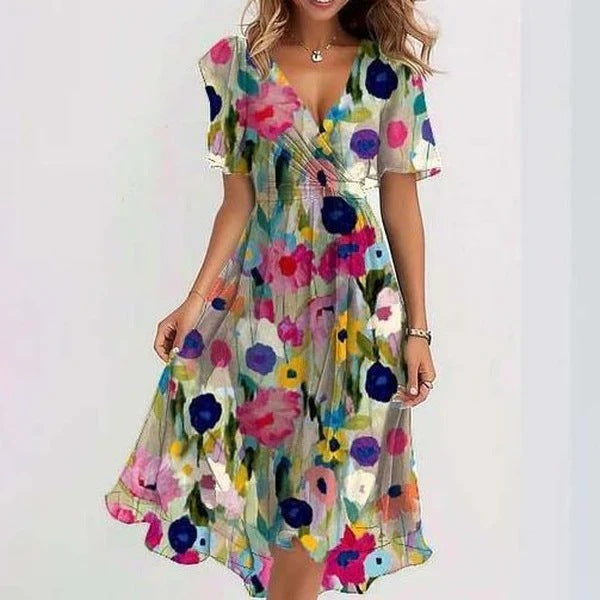 Marina™ | Vestido cruzado asimétrico con mangas abullonadas