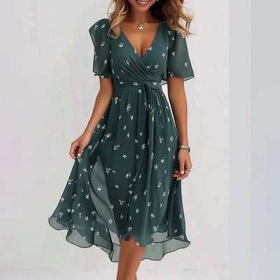 Marina™ | Vestido cruzado asimétrico con mangas abullonadas